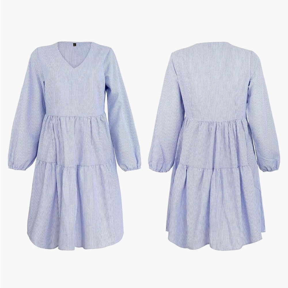 FANCYINN Blue Striped Dress XL